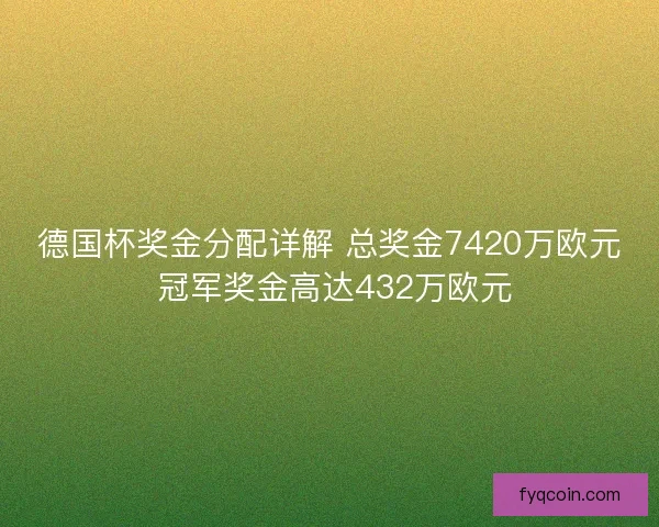 德国杯奖金分配详解 总奖金7420万欧元 冠军奖金高达432万欧元